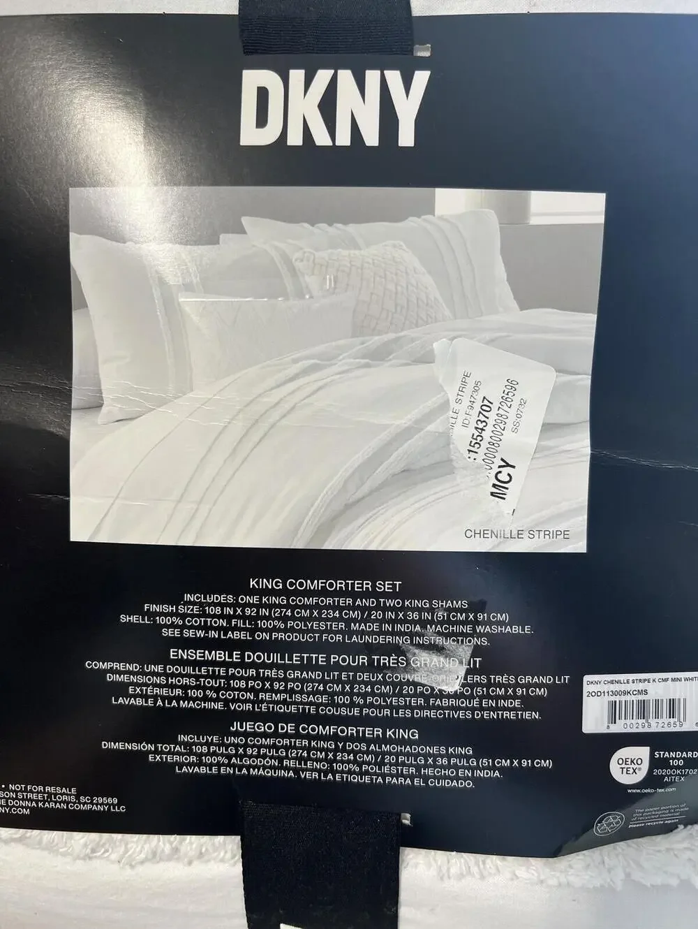DKNY Chenille Stripe King Comforter Set, White, NWT